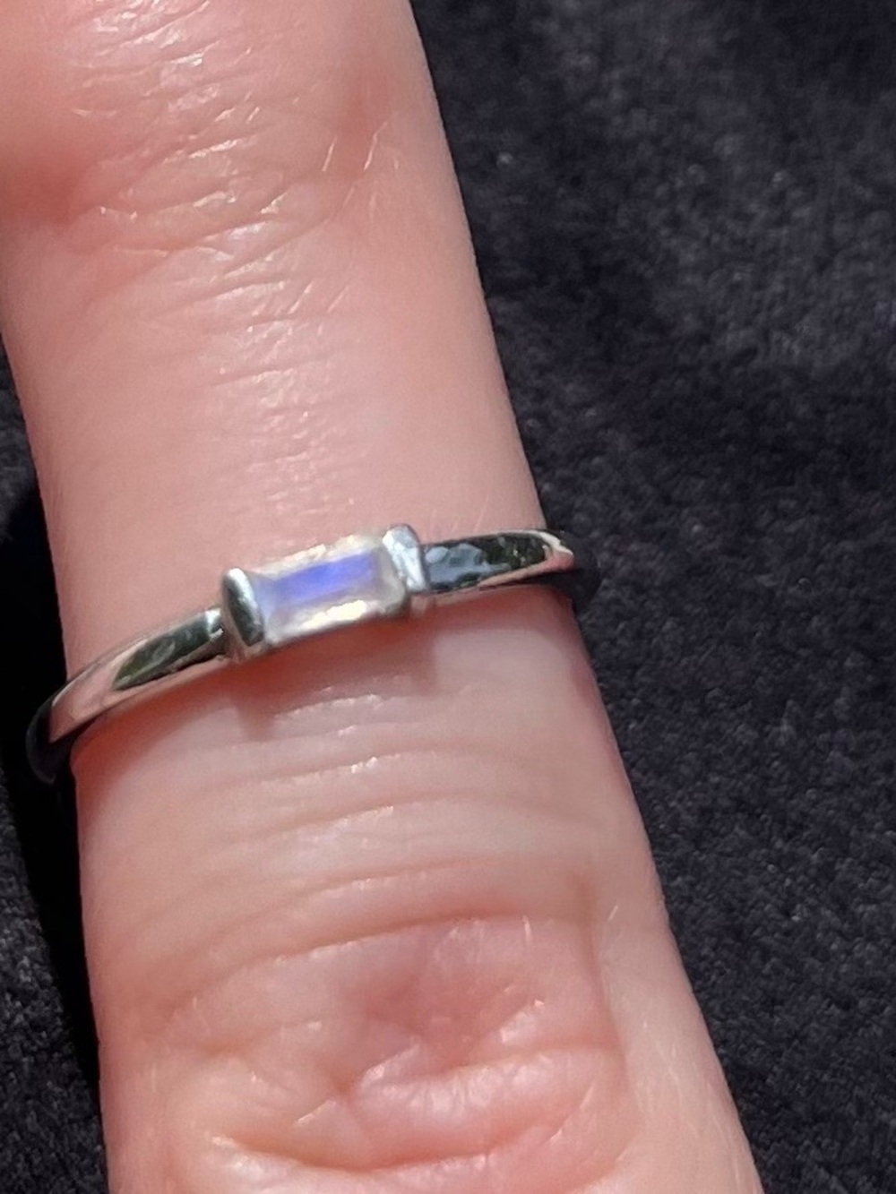 Sterling Silver Moonstone Bar Ring - Subtle Blue Sheen